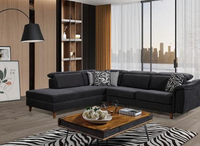 Black upholstered corner sofa L-shape couch living room living landscape new